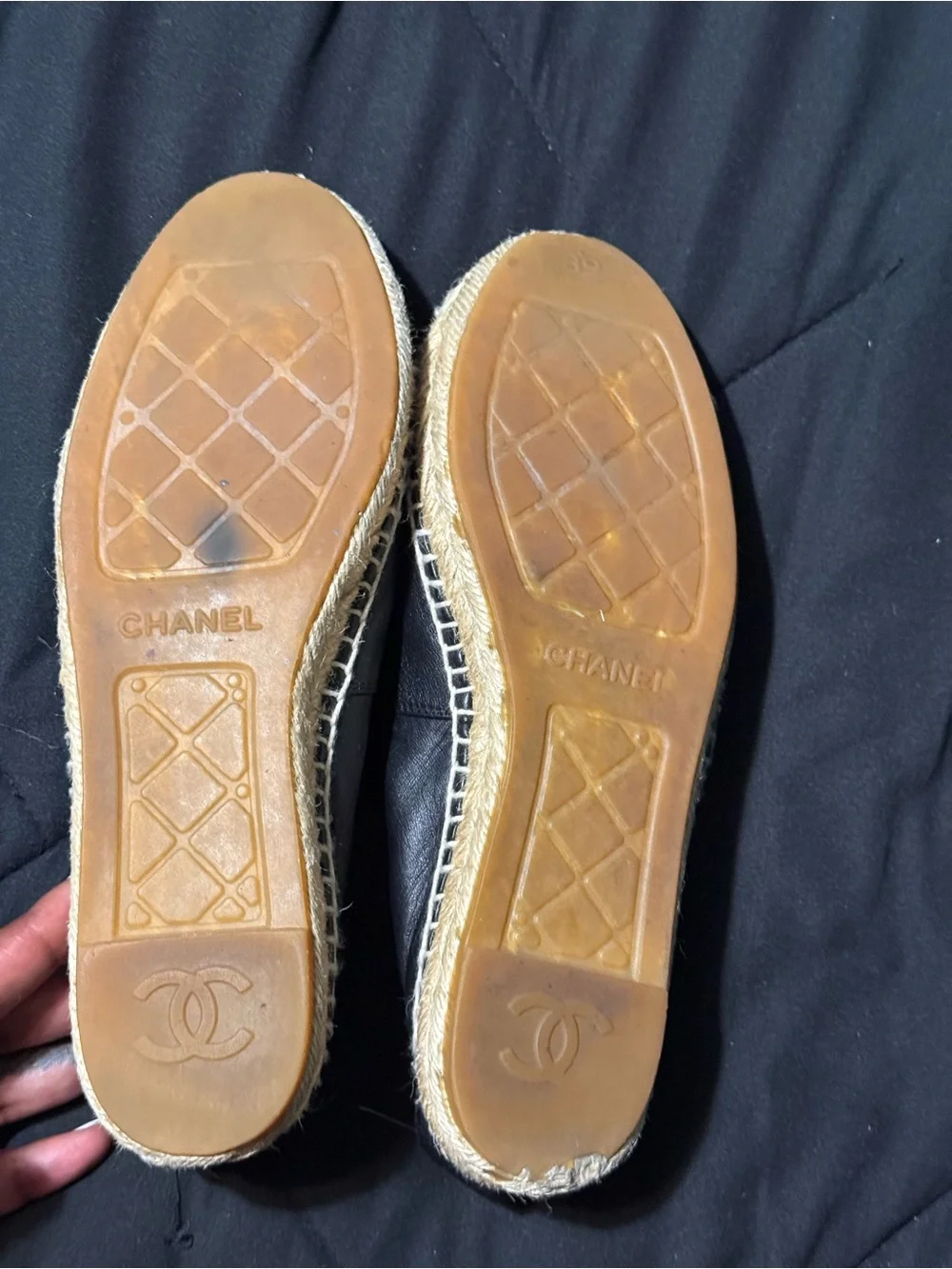 CHANEL Black Leather Espadrilles with CC Motif